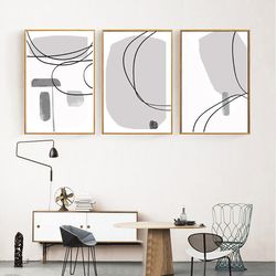 gray abstract art minimalist poster 3 piece wall art downloadable prints abstract painting grey decor triptych home art