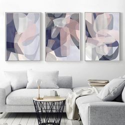 abstract triptych gray pink wall art bedroom decor 3 piece prints abstract painting home art digital download poster art