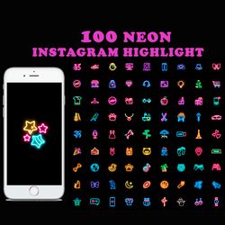 100 lifestyle  black neon instagram story highlight covers. stylish black social media icons.