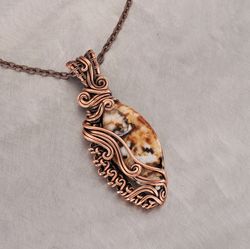 copper wire pendant this natural agate / unique wire wrapped gemstone necklace / gift for yourself / handmade jewelry