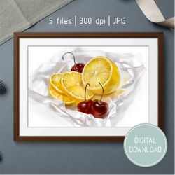 wall art printable fruit still life dining room wall art kitchen art large art print fruit printable art lemon cherry