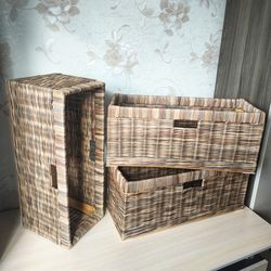 set of 3 wicker square baskets, storage baskets, laundry basket,shoe basket,wicker basket for open cabinets, custom size