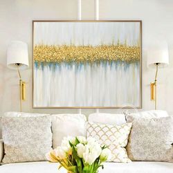 gold and white abstract wall art gold leaf oil painting on canvas abstract painting above bed decor