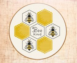 bee kind cross stitch pattern modern cross stitch bumble bee cross stitch honey cross stitch honeycomb easy cross stitch