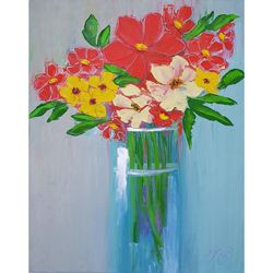 poppy painting bouquet original art still life wall art impasto oil painting