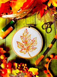cross stitch pattern pdf small variegated maple leaf by crossstitchingforfun instant download, autumn leaf cross stitch