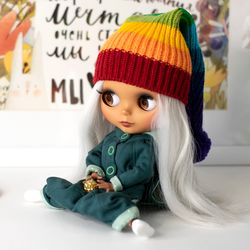 rainbow striped hat for blythe doll, pullip doll, icy doll for saint patrick's day, elf hat for dolls