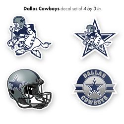 dallas cowboys sticker set of 4 by 3 inches nfl team logo mascot helmet die cut vinyl decal car window laptop case wall