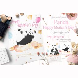 mother's day panda greeting cards templates