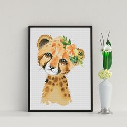 cheetah, cross stitch pattern, animal cross stitch, counted cross stitch, modern cross stitch , cat cross stitch