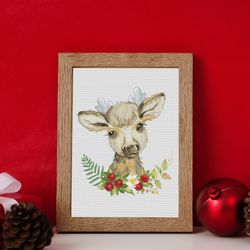 Christmas Deer, Cross Stitch Pattern, Animal Cross Stitch, Christmas Cross Stitch, Deer Cross Stitch, Christmas Xstitch