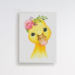 duckling, cross stitch, cross stitch pattern, animal cross stitch, bird cross stitch, counted cross stitch