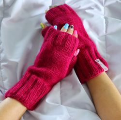 Alpaca fingerless gloves for women. Yellow mittens. Warm gi - Inspire Uplift