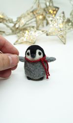 miniature needle felted baby penguin