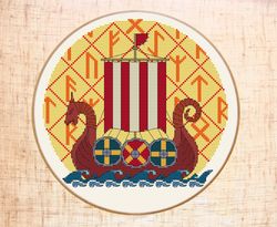 cross stitch pattern viking cross stitch pdf ship embroidery pattern instant download boy cross stitch runes