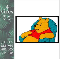 winnie embroidery design, pooh childrens cartoon, memes, 4 sizes