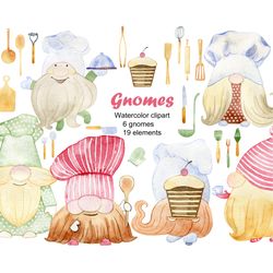 watercolor chef gnomes clipart.