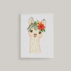 lama cross stitch, cross stitch, cross stitch pattern, animal cross stitch, farm cross stitch, counted cross stitch