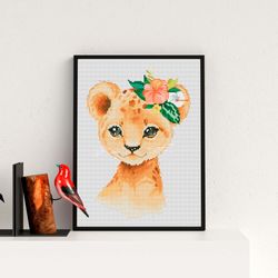 lion, cross stitch pattern, animal cross stitch, counted cross stitch, modern cross stitch , cat cross stitch