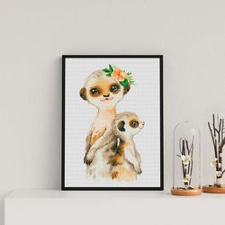 meerkats, cross stitch pattern, animal cross stitch, counted cross stitch, modern cross stitch ,