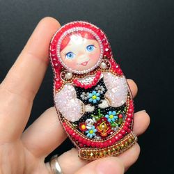 russian doll matryoshka brooch pin handmade jewelry gift for woman