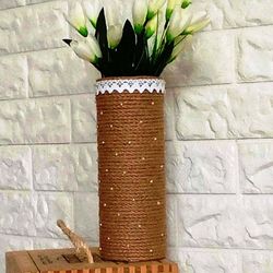 small vase for artificial flowers in rustic styl. unique vase for interior decor.