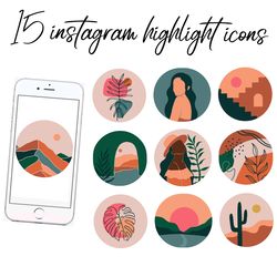 15 boho green and beige instagram story icons.  bohemian style highlight instagram. digital download