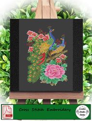 Cross stitch pattern Two peacocks  - Vintage Cross Stitch Scheme Red parrot