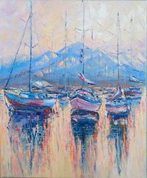 seascape sailboat painting impasto original art boat oil painting canvas artwork