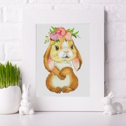 spring bunny, cross stitch, cross stitch pattern, animal cross stitch, easter cross stitch, spring cross stitch