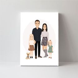 custom family portrait with pet, family illustration