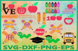 School Bundle svg, School Monogram Svg, Teacher svg, Pencil