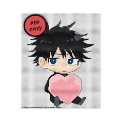 anime cross stitch pattern megumi fushiguro jjk jujutsu kaisen heart valentine pdf