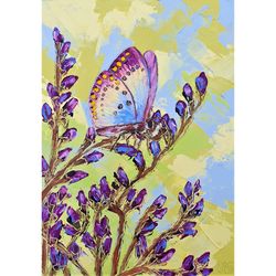 lavender painting butterfly original art floral wall art flower painting small