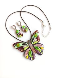 handmade fused glass jewelry set butterfly. gift idea