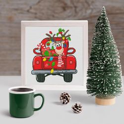 christmas truck, cross stitch pattern, christmas cross stitch, deer cross stitch, truck cross stitch