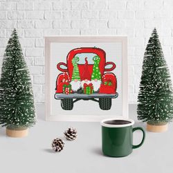 christmas truck, cross stitch pattern, christmas cross stitch, gnome cross stitch, truck cross stitch