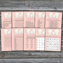 elephant baby shower games bundle,safari themed baby shower games package,fun baby shower games,9 printable games-306