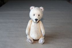 teddy bear. miniature teddy bear. stuffed teddy. mini handmade plush toy. cute light yellow teddy