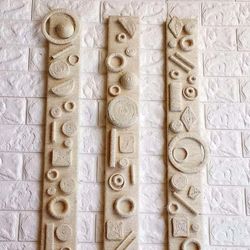 wall hanging  3 pieces of wall art in white (milky) color. triptych in fiber execution. wall decor boho