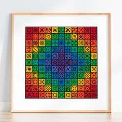 geometric cross stitch pattern sampler, 121 squares, modern embroidery, digital pattern, multicolored cross stitch