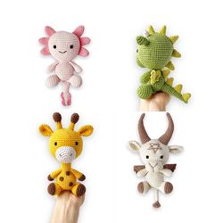 crochet patterns, amigurumi pattern, crochet animals giraffe, dragon, axolotl, goat