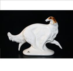 figurine white russian borzoi ceramics handmade, statuette