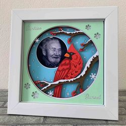 3d cardinal memorial shadow box svg - male cardinal/ personalized memorial shadow box/ cardinal on tree christmas