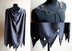 grey cloak for larp costume or fantasy cosplay. dnd dress. burning man dress. dune cosplay.