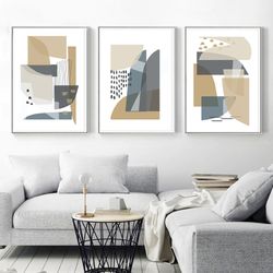 scandinavian art geometric painting beige gray art abstract print modern pictures set of 3 wall art digital prints