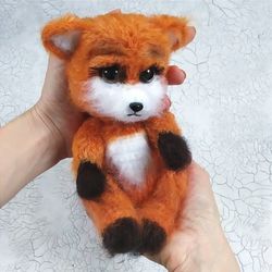 plush toy small fluffy fox, cute vintage style stuffed fox, handmade teddy fox