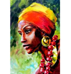 african woman painting portrait original art black woman artwork by artolgagoncharova