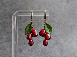 pomegranate seed earrings fruit earrings realistic pomegranate food jewelry goblincore earrings vegan aesthetic earrings