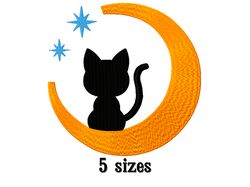 black cat embroidery design. moon and stars embroidery designs trendy. digital download.